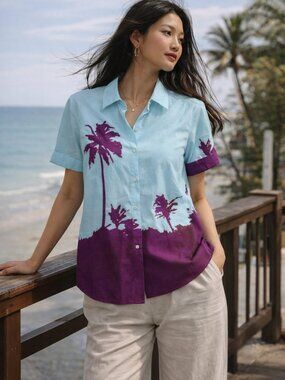 Dries Van Noten Len Lye Graphic Poplin Shirt Purple Palm